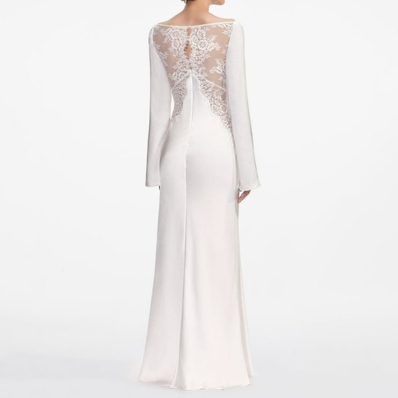 Sold Self-Portrait White Satin Long Sleeves Maxi Dress - Picture 4 of 9